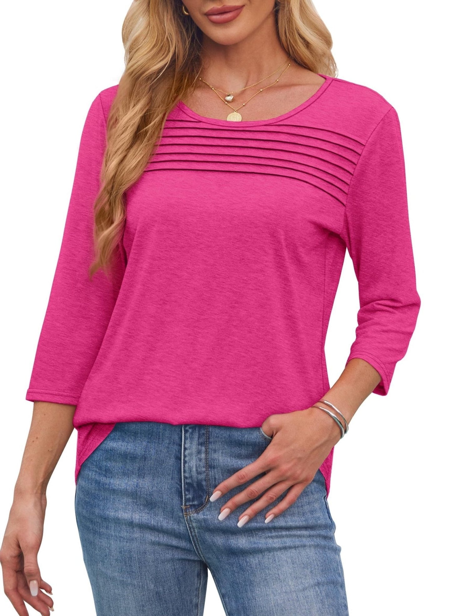 Sofia | Pleated Blouse - 3/4 Sleeve V-Neck Dressy Casual Top 1
