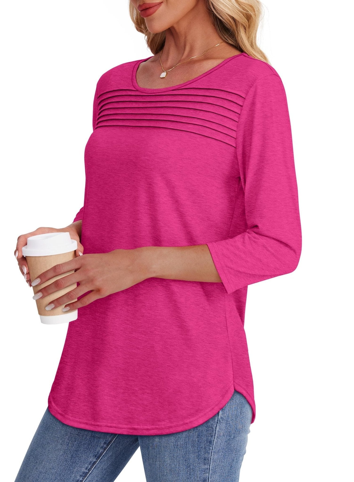 Sofia | Pleated Blouse - 3/4 Sleeve V-Neck Dressy Casual Top 3