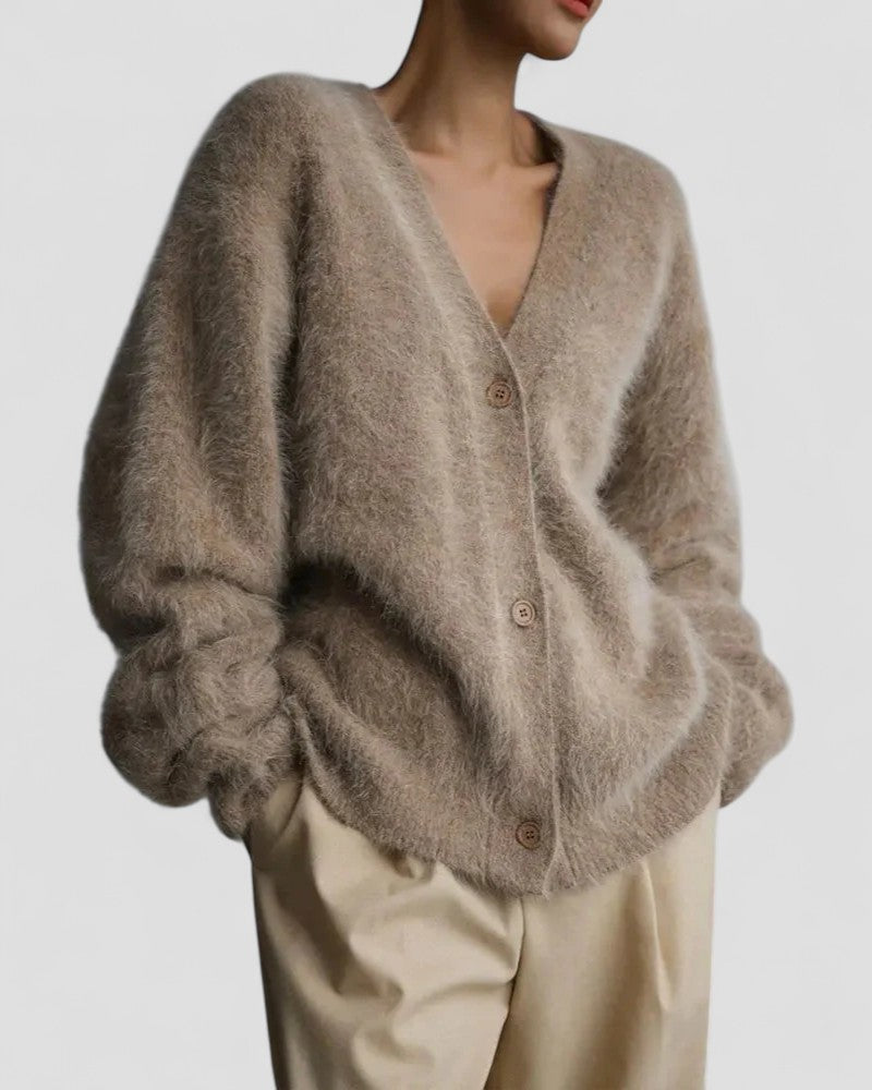 Fuzzy Knitted Button Up Cardigan 0