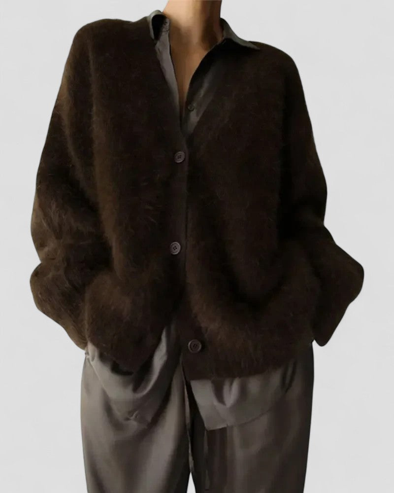 Fuzzy Knitted Button Up Cardigan 1