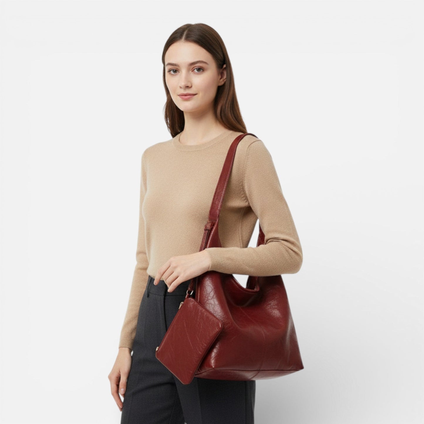 Ladies Genuine Leather Handbag Tote Set