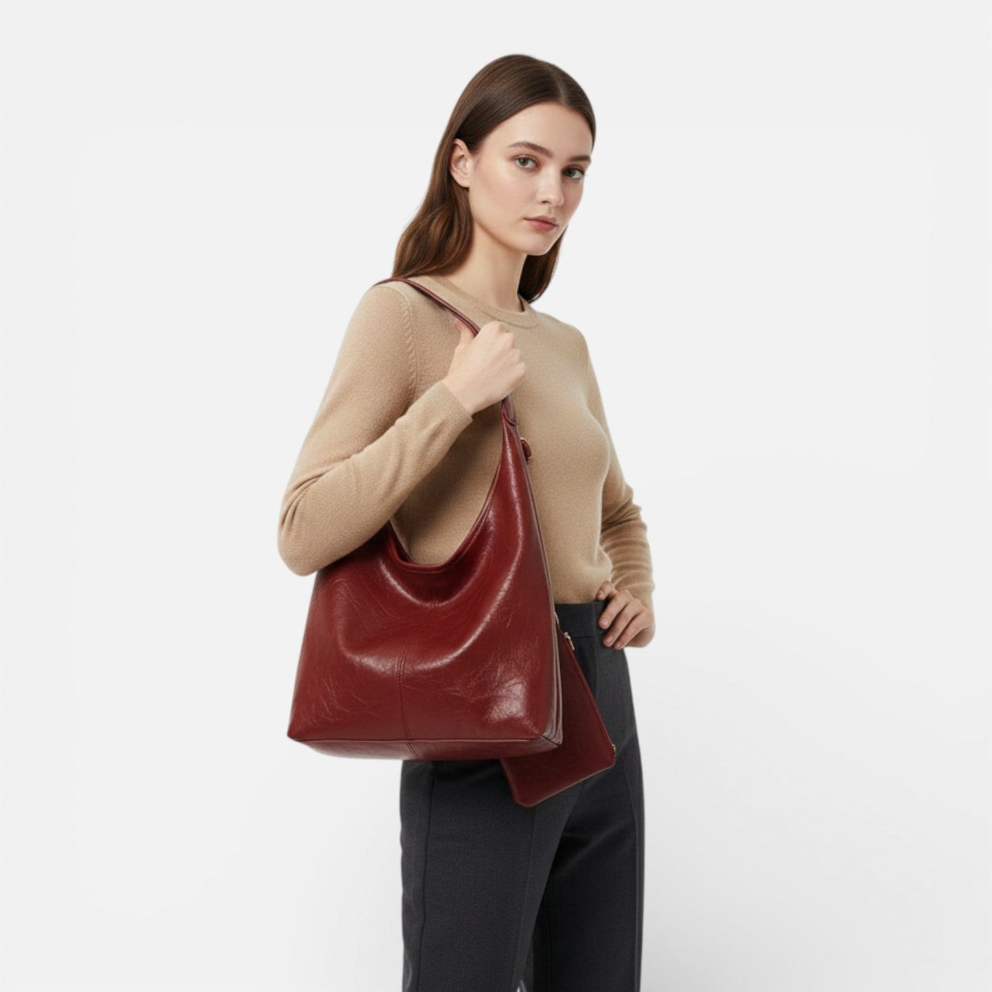 Ladies Genuine Leather Handbag Tote Set