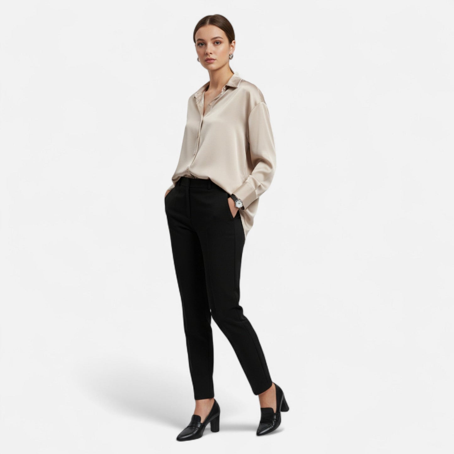 Ladies Elegant Silk Button Down Shirt