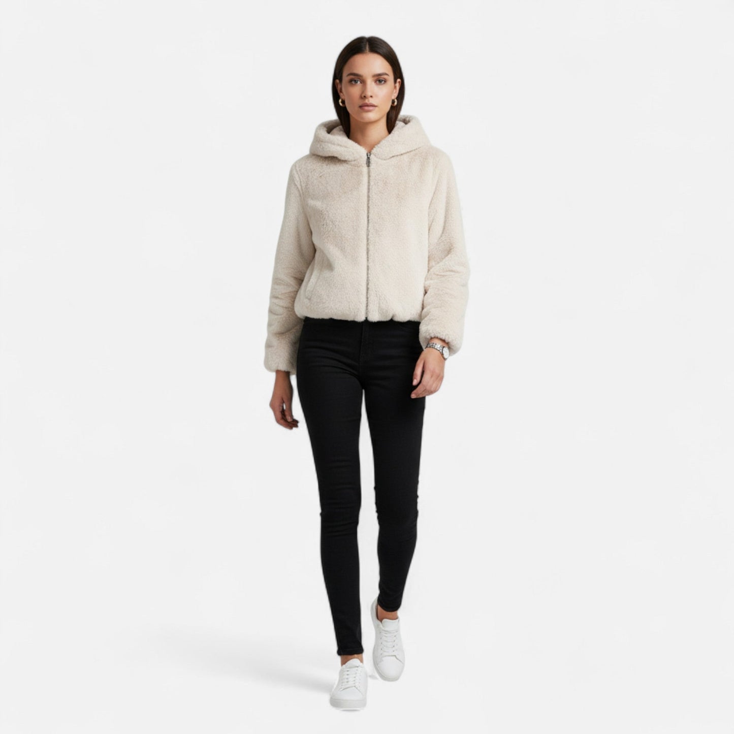 Women's Oversized Plush Faux Fur Hooded Coat
