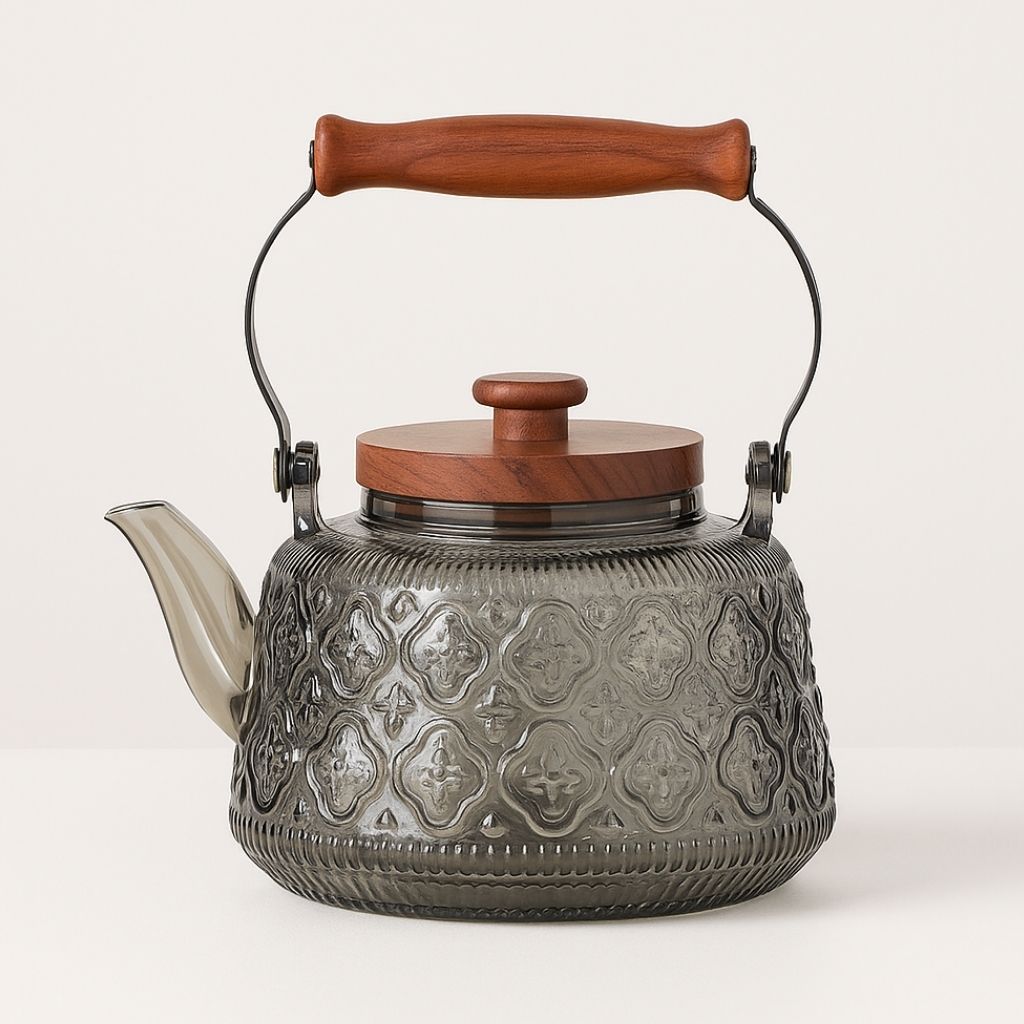 Large Clear Tea Infuser Pot with Wood Grip