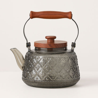 Large Clear Tea Infuser Pot with Wood Grip