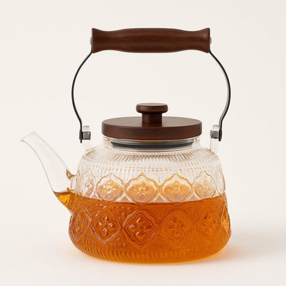 Large Clear Tea Infuser Pot with Wood Grip