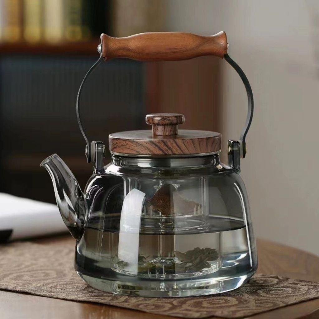 Large Clear Tea Infuser Pot with Wood Grip