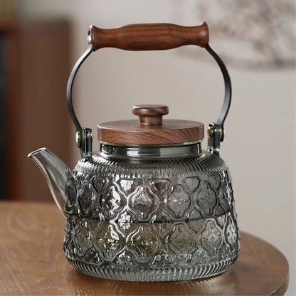 Large Clear Tea Infuser Pot with Wood Grip
