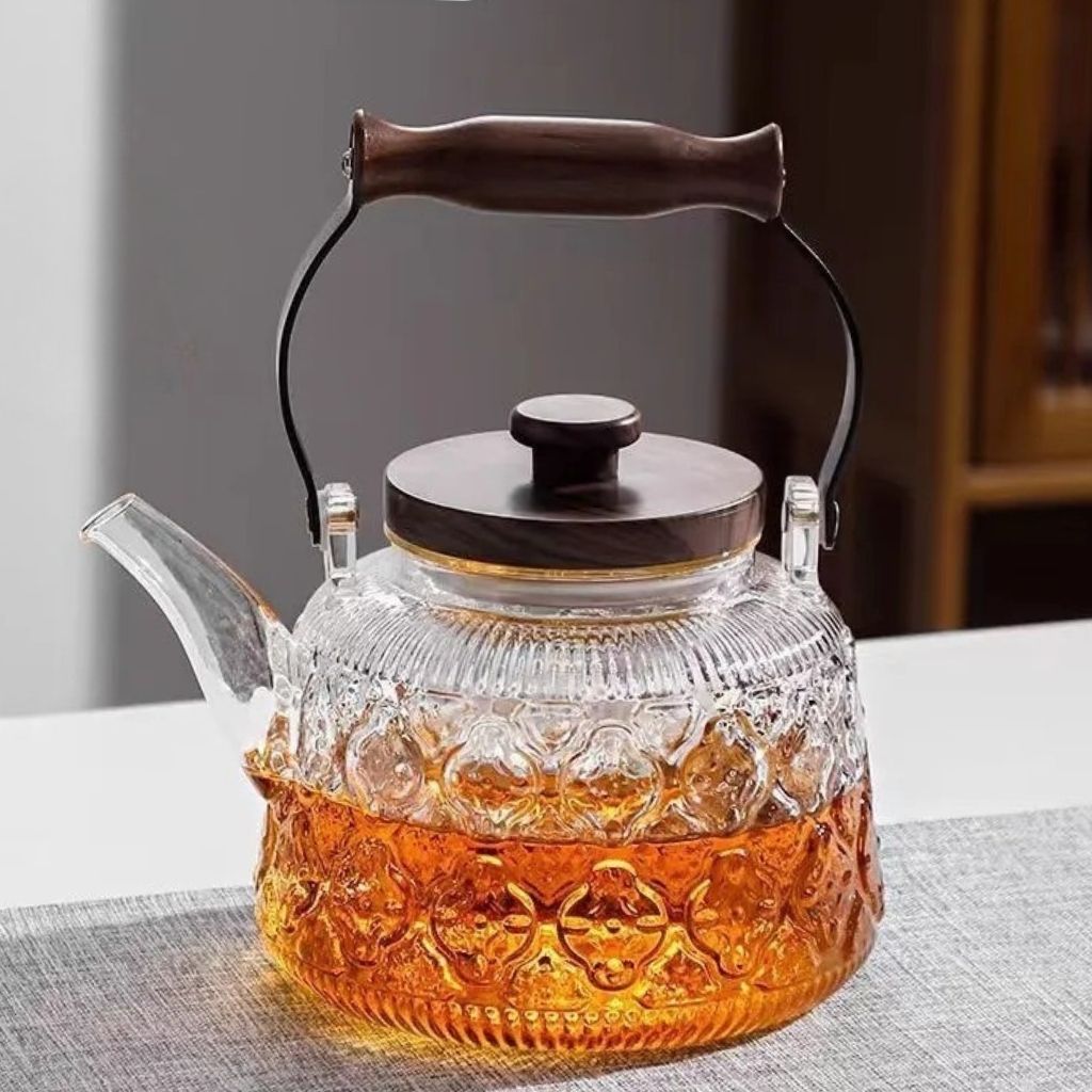 Large Clear Tea Infuser Pot with Wood Grip