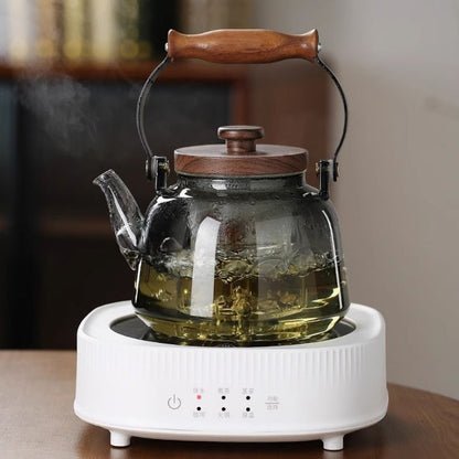 Large Clear Tea Infuser Pot with Wood Grip