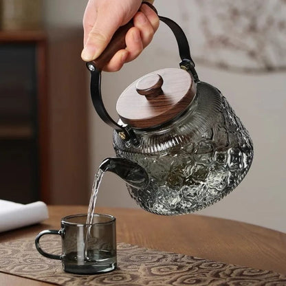 Large Clear Tea Infuser Pot with Wood Grip