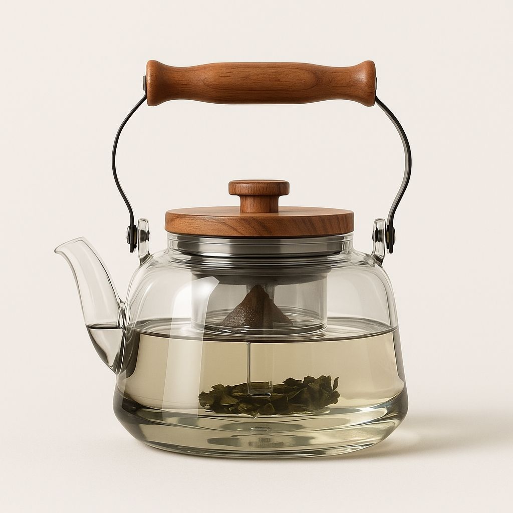 Large Clear Tea Infuser Pot with Wood Grip - Luxivelle