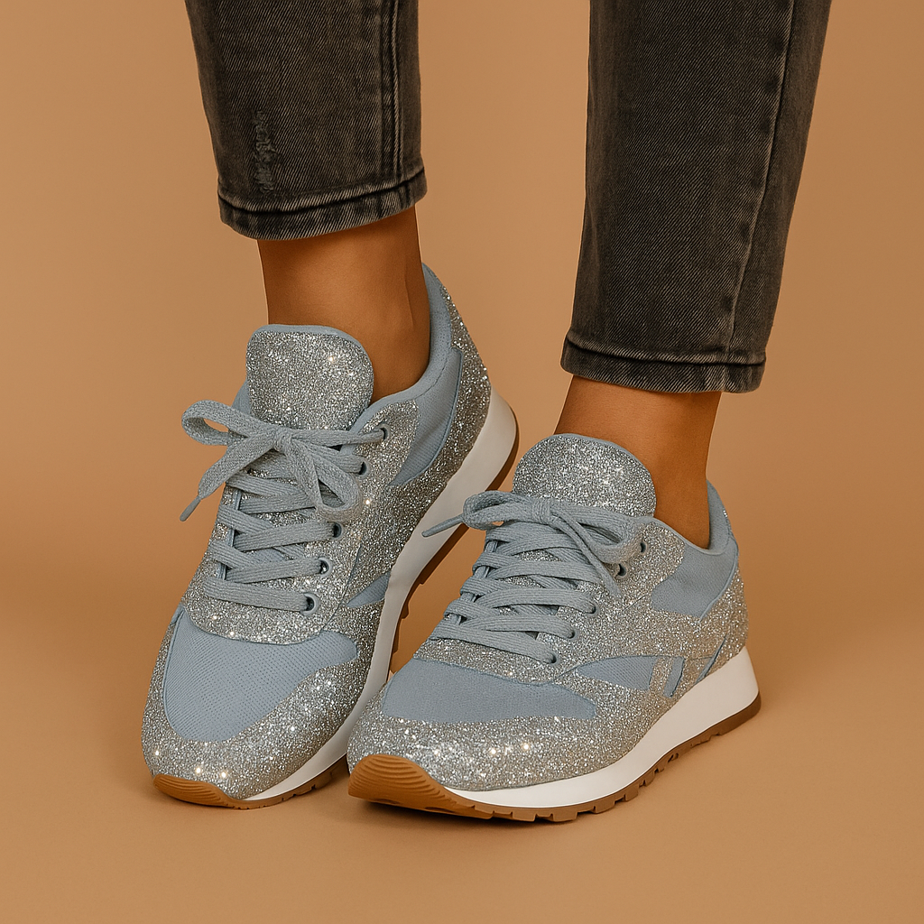 Stylish women’s glitter sneakers with sequins in silver, gold, and black, perfect for casual wear or festive occasions.