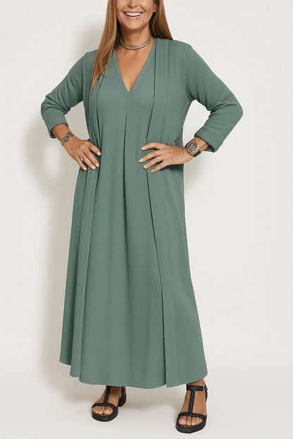 Classic Long Dress with Coordinating Cardigan