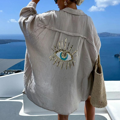 Sara | Stylish Sequin Pearl Accent Shirt