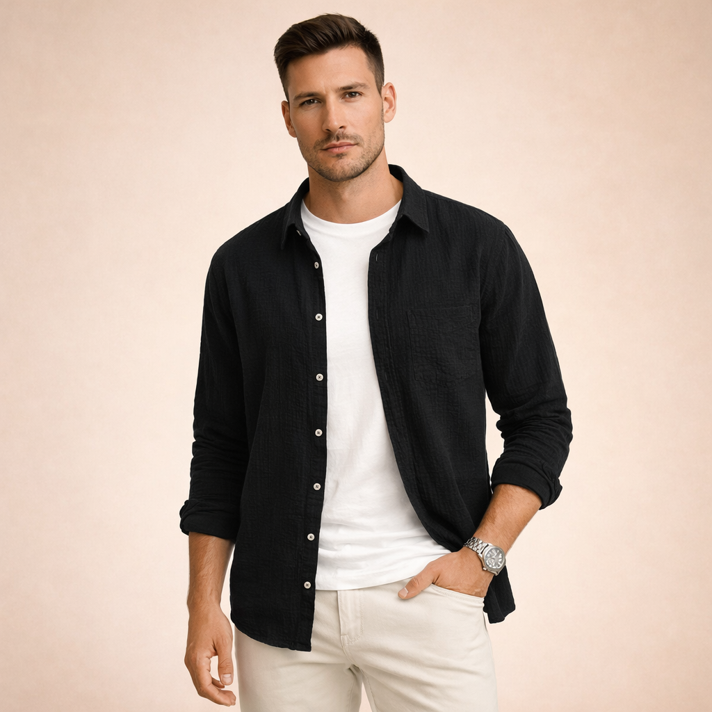 Hidde | Plain men's long-sleeved shirt 1