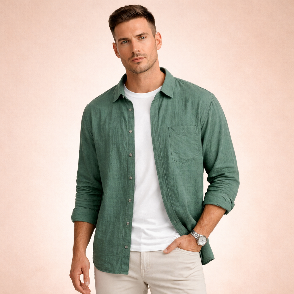 Hidde | Plain men's long-sleeved shirt 3