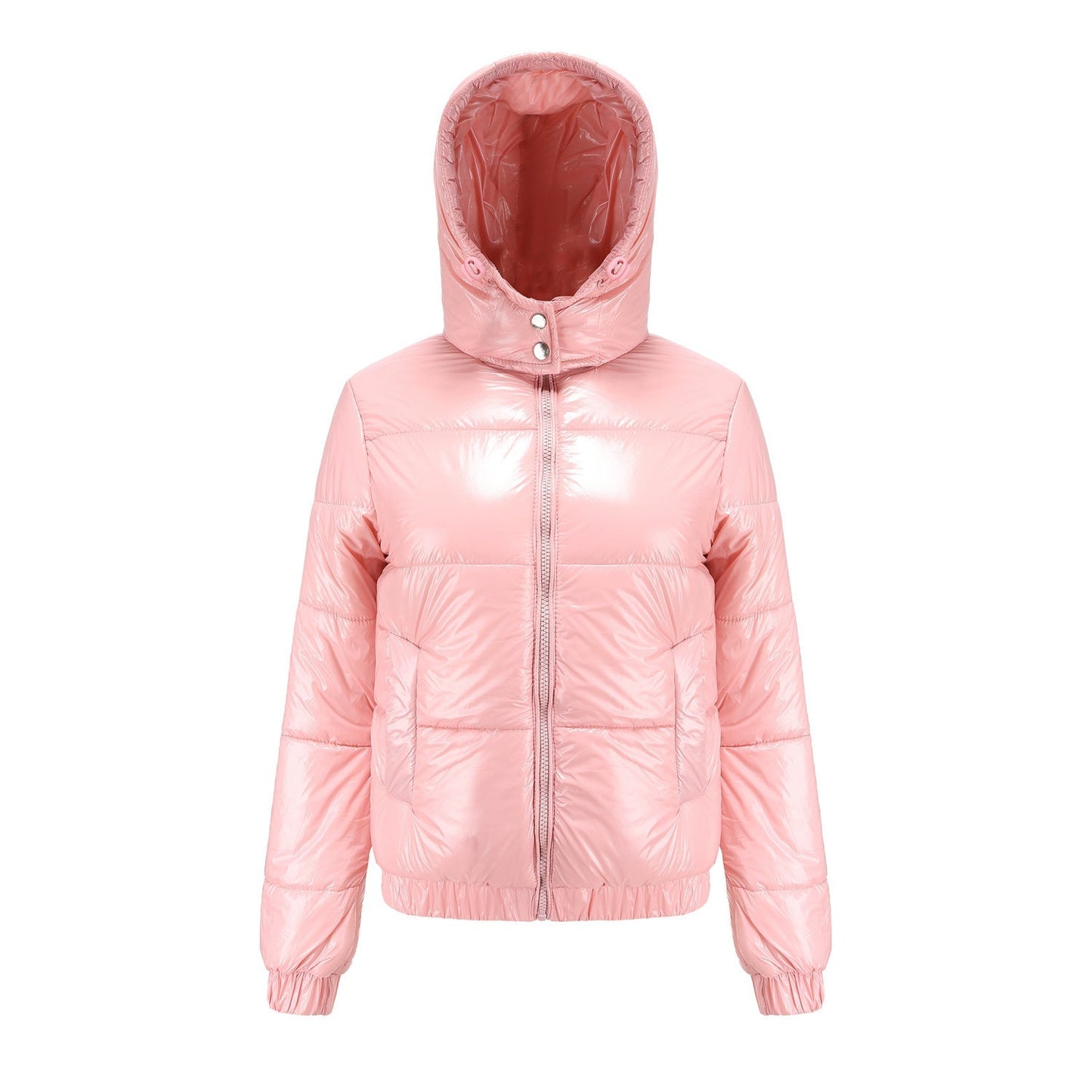 Shiny Padded Women's Parka Jacket with Detachable Hood