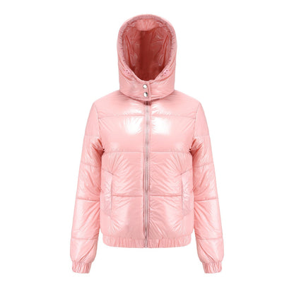 Shiny Padded Women's Parka Jacket with Detachable Hood