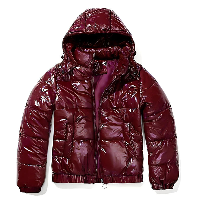Shiny Padded Women's Parka Jacket with Detachable Hood