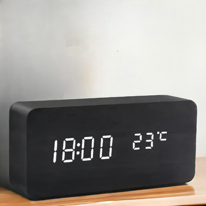 Smart Wooden Digital Alarm Clock with Temp & Humidity - Luxivelle