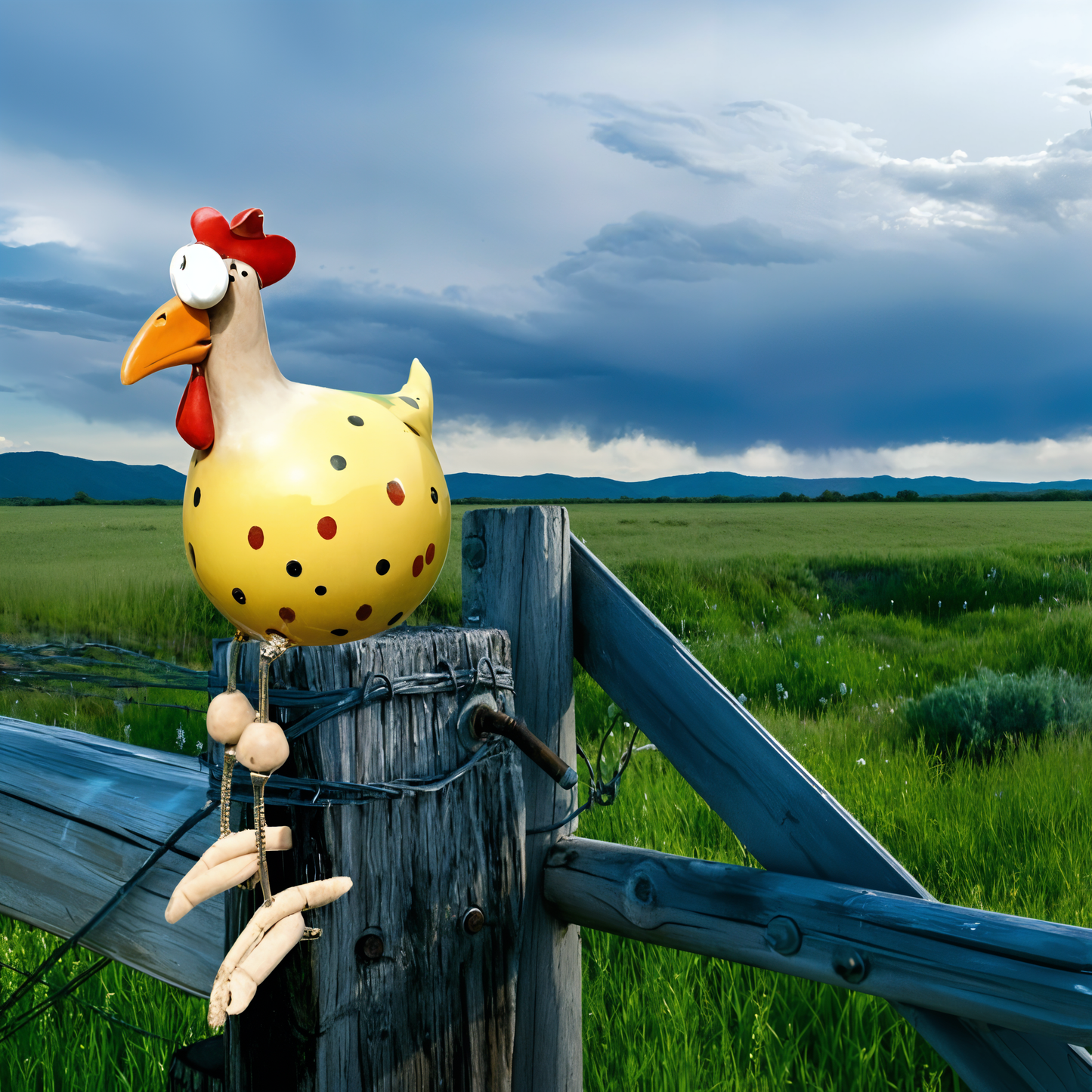 Colorful Large Rooster Yard Statue