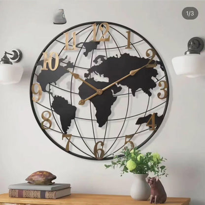 Big 60cm Vintage Style Map Wall Clock - Luxivelle