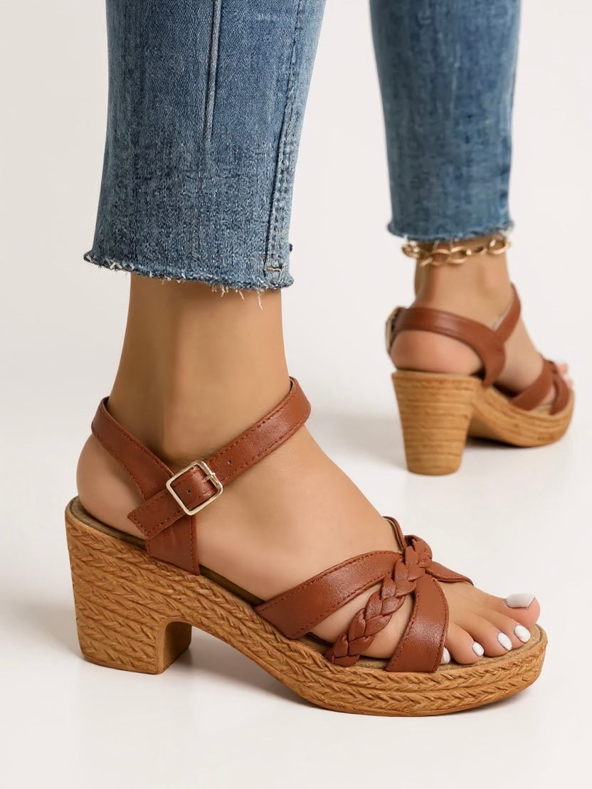 Woven Ankle Strap Heel Sandals