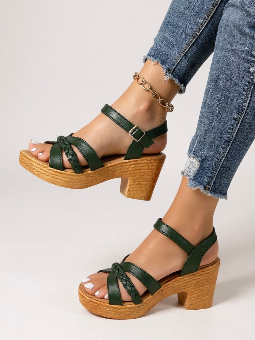 Woven Ankle Strap Heel Sandals