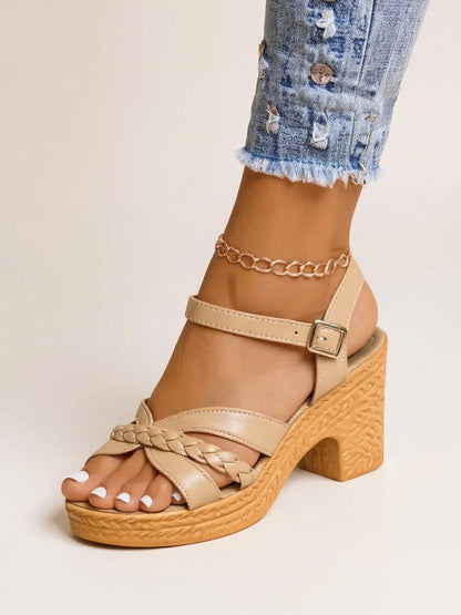 Woven Ankle Strap Heel Sandals