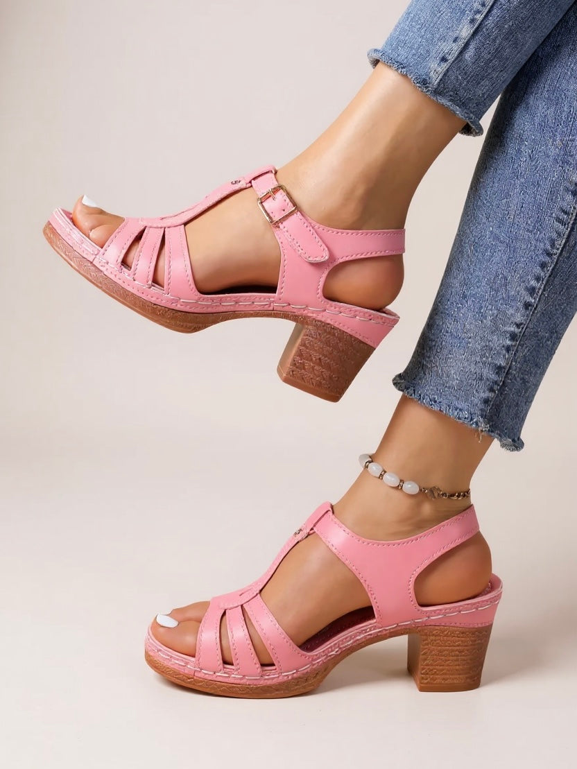 Comfortable Heel Block Sandals - Luxivelle
