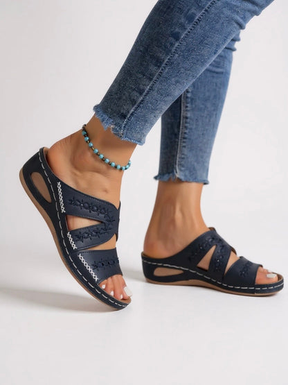Decorative Stitch Slide Sandals