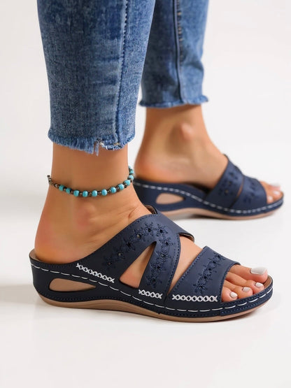 Decorative Stitch Slide Sandals