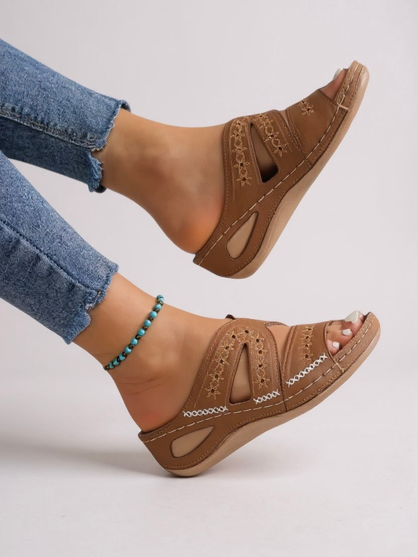 Decorative Stitch Slide Sandals