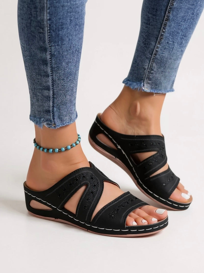 Decorative Stitch Slide Sandals