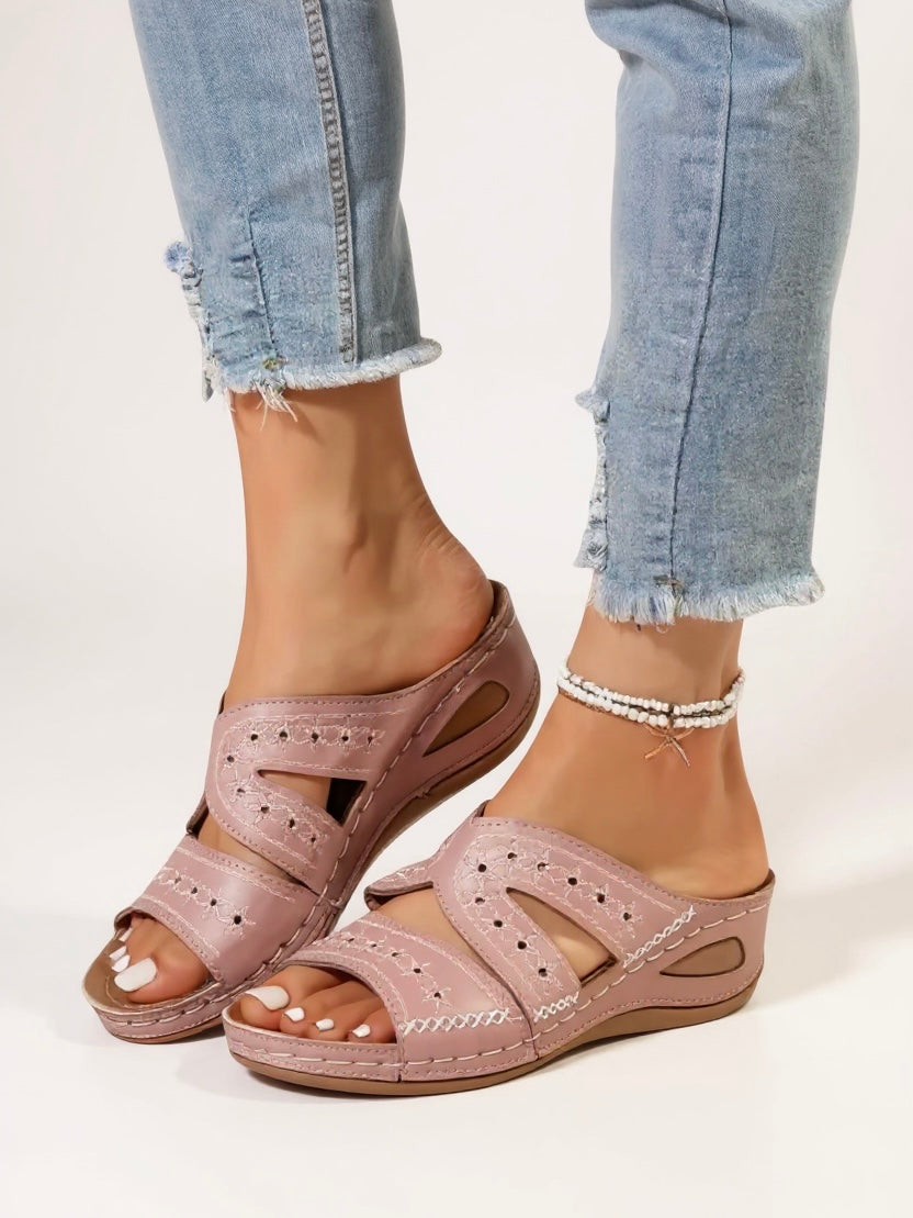 Decorative Stitch Slide Sandals