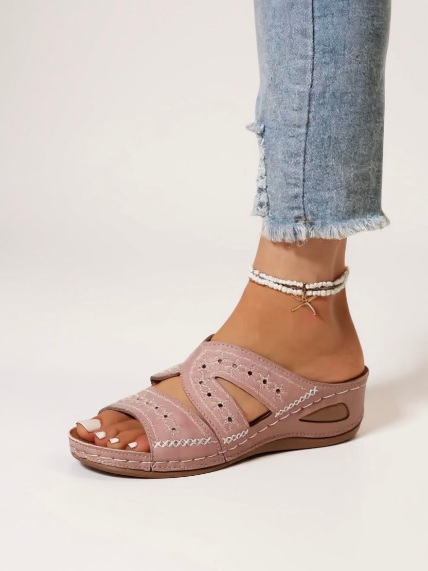 Decorative Stitch Slide Sandals