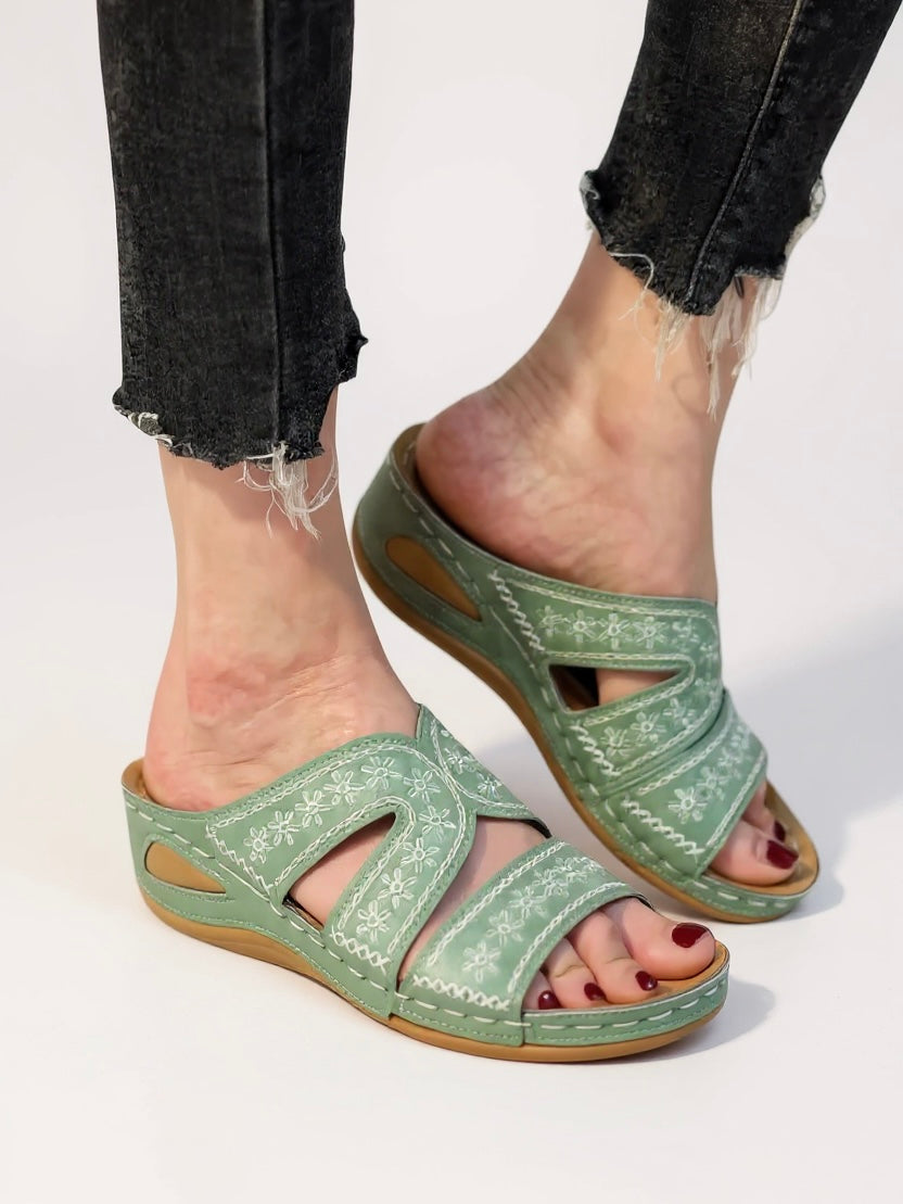 Decorative Stitch Slide Sandals