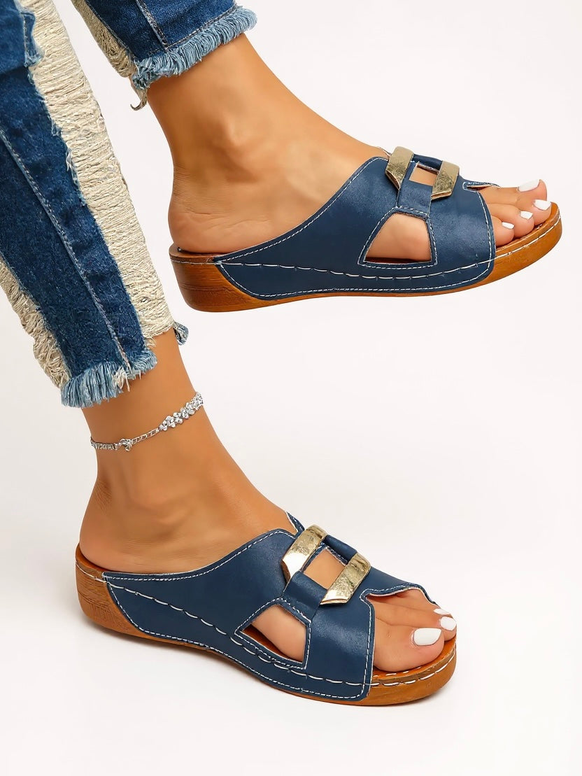 Comfortable Double Buckle Slide Sandals