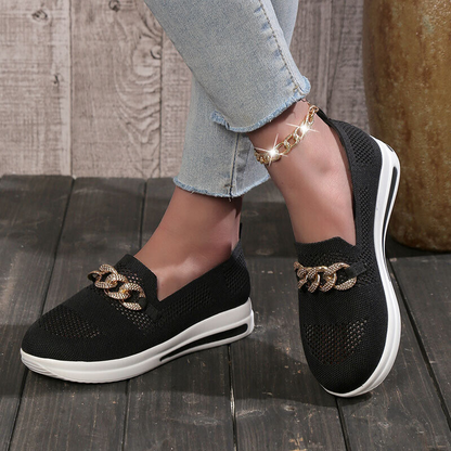 Ladies Slip On Shoes with Silver Buckle - Luxivelle