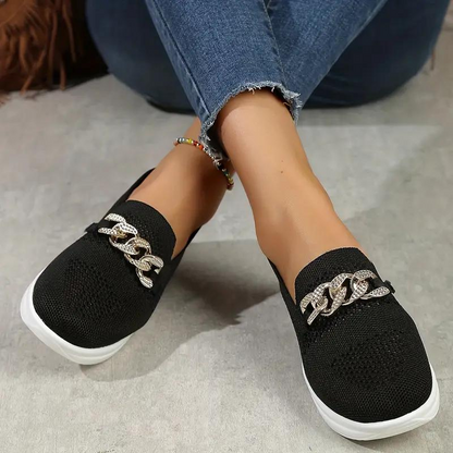 Ladies Slip On Shoes with Silver Buckle