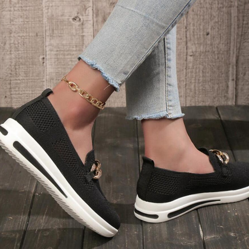 Ladies Slip On Shoes with Silver Buckle