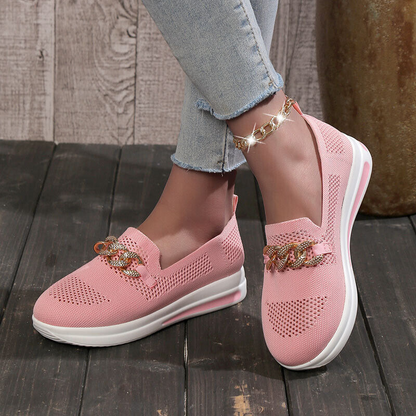 Ladies Slip On Shoes with Silver Buckle