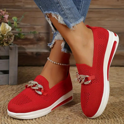 Ladies Slip On Shoes with Silver Buckle