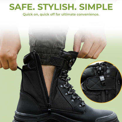 Tough Steel Toe Work Boots - Easy Zip Closure
