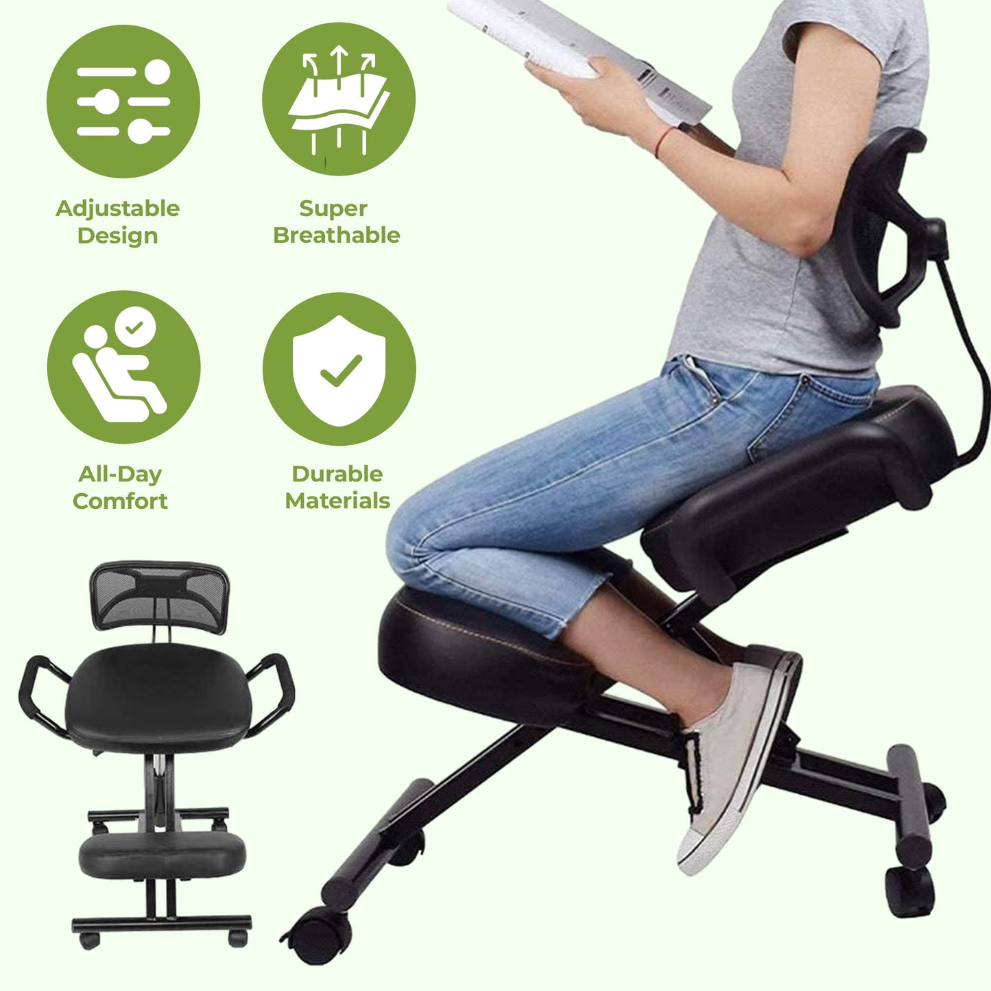 Ergonomic Desk Chair with Lumbar Support - Stool with Wheels