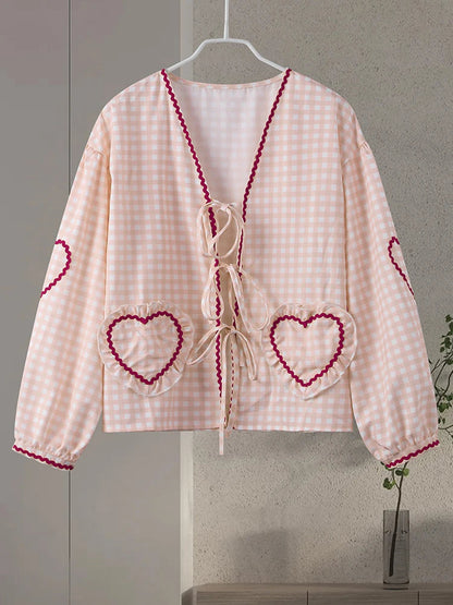 Chic Heart Print Women's Long Sleeve Blouse