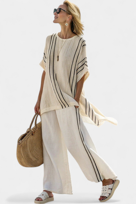 Classic White Shirt and Black Stripe Trousers Set - Luxivelle