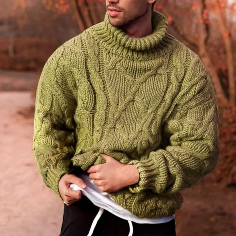 Warm Crew Neck Men's Textured Knit Sweater